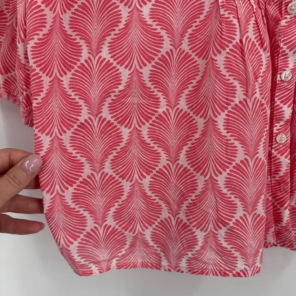 Talbots Women's Button Up Pleated Coastal Pink‎ Blouse Top Size L Cotton Beach